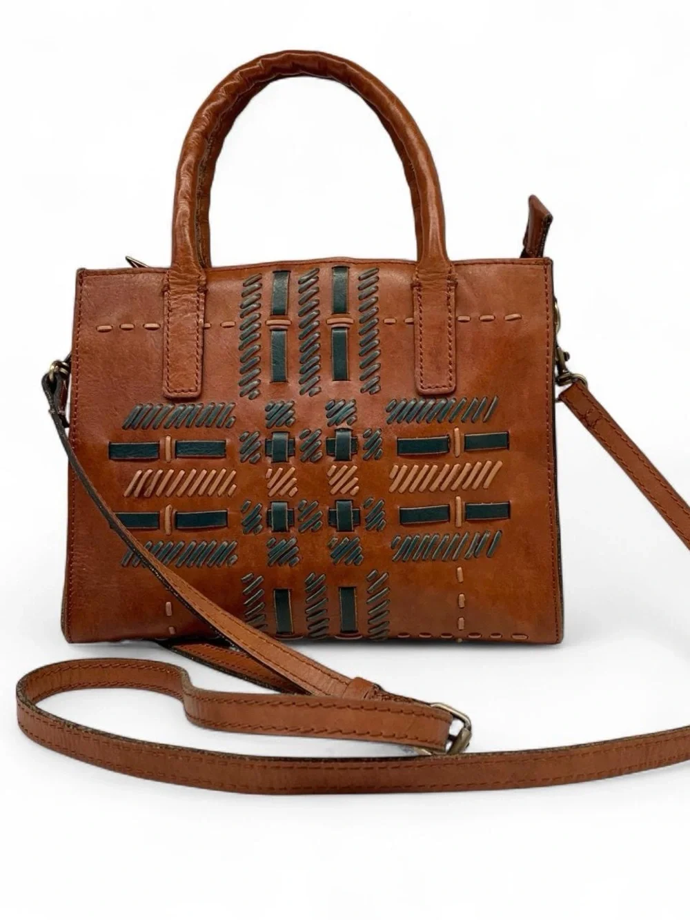 Patricia Nash Adeline Cutout Tooled Leather Tote Bag Cognac Brown Crossbody